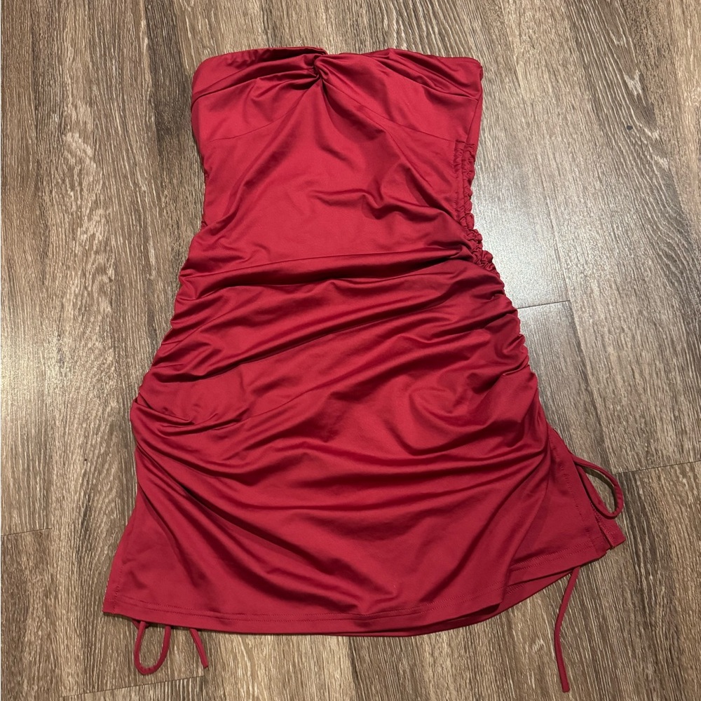 Maroon white fox dress